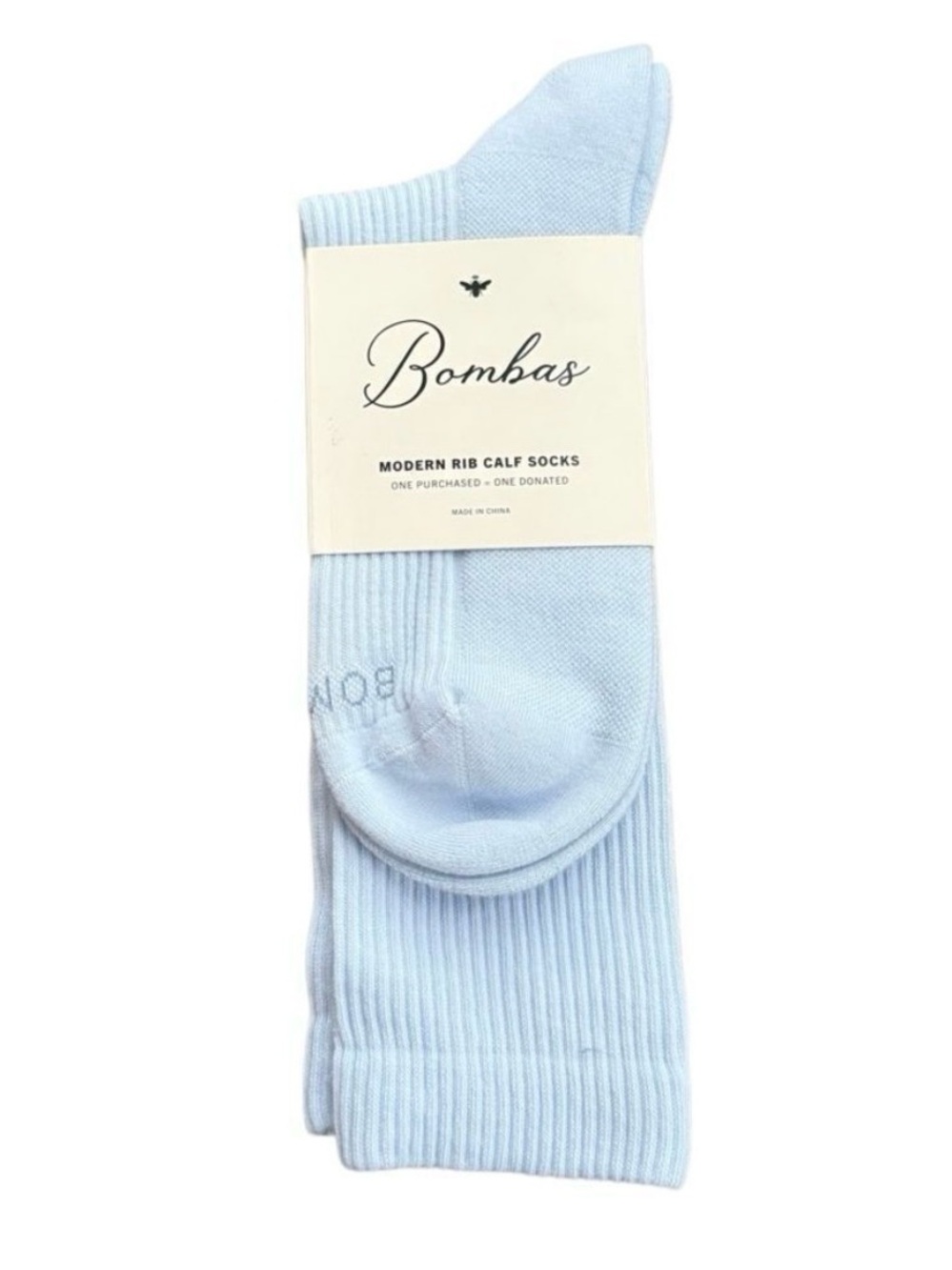 BOMBAS NWT Modern Rib Blue Calf Crew Socks Size M
